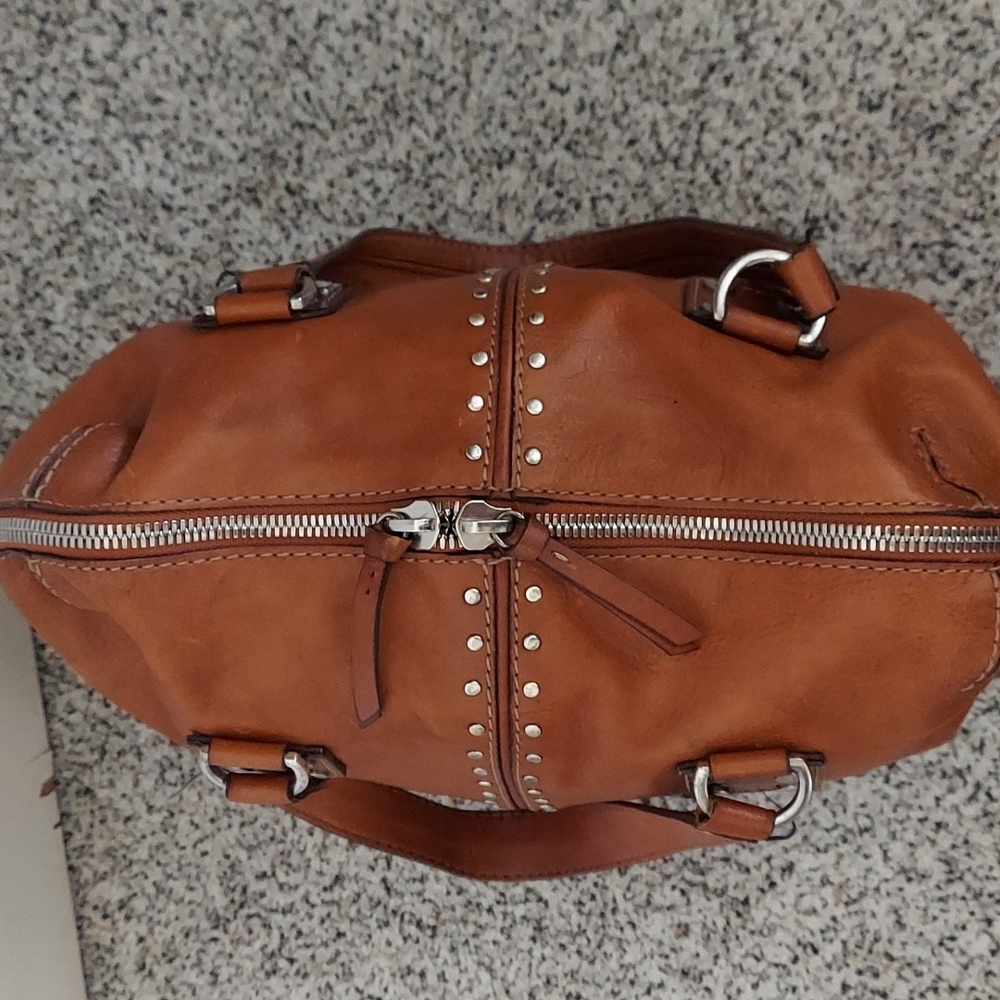 Michael Kors Cognac Astor Leather Stud-Accent Satchel Large - Picture 12 of 16